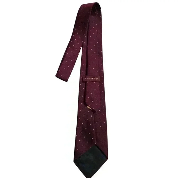 Vintage Oscar de la Renta Necktie Tie Maroon Dotted Logo Embroidery #173 - Picture 2 of 5